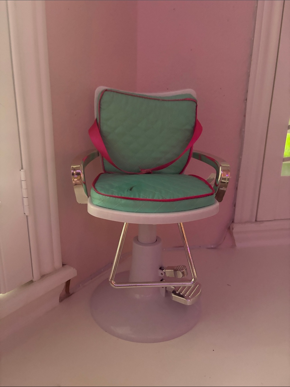 Mint Green and Hot Pink Salon Chair for american girl dolls